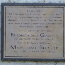 Gedenktafel für die Zurückschlagung der Franzosen in den Jahren 1757 und 1813 in der Leipziger Straße in Weißenfels im Burgenlandkreis
